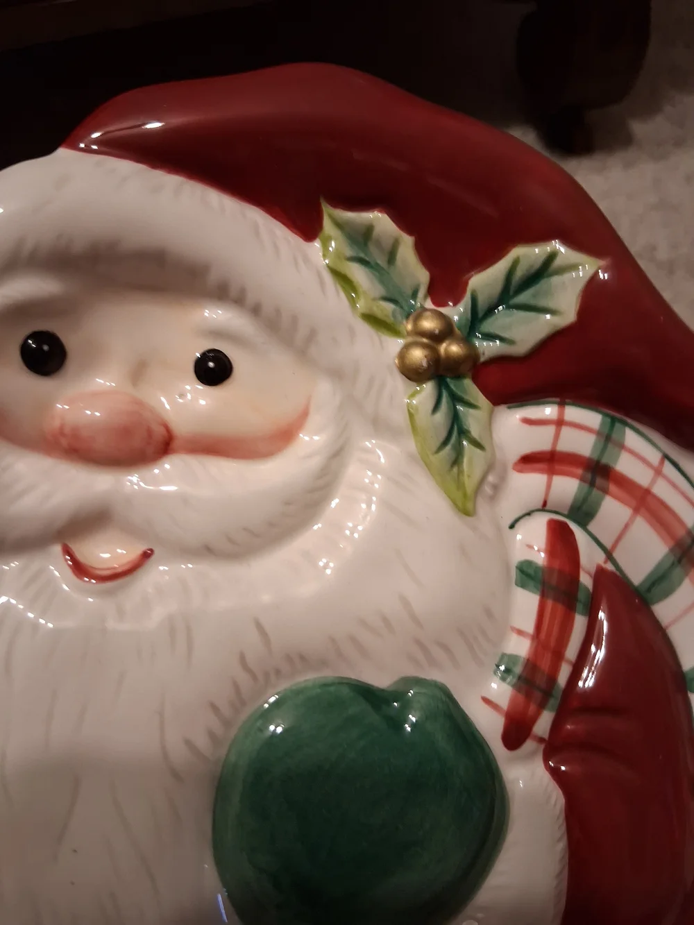 Fitz and Floyd Ceramic Santa Serving Plate - Red, Green & Cream